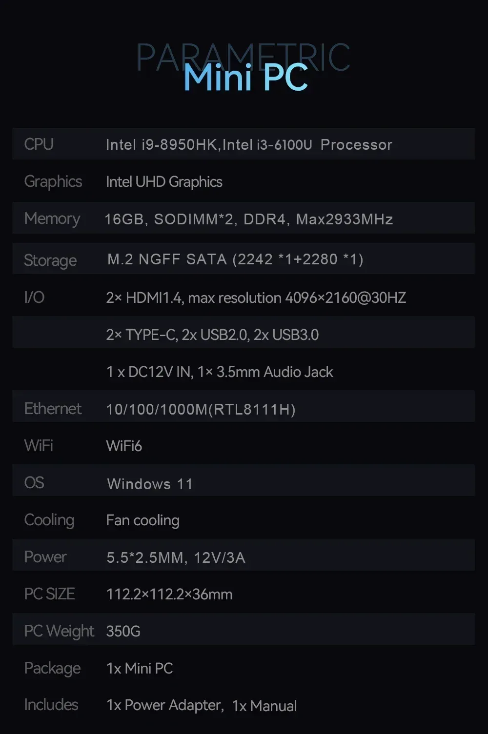 Spécifications techniques Mini PC