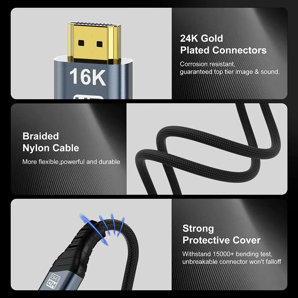 Câble HDMI 2.2 Ultra Haute Vitesse 96 Gbps - 16K@60Hz, 12K@120Hz, 8K@240Hz - HDR & eARC - Image 5
