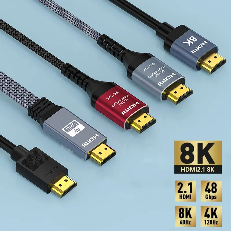 Câble HDMI 2.1 8K Ultra Haute Vitesse (48Gbps) - Tressé - 8K@60Hz / 4K@120Hz - Image 1