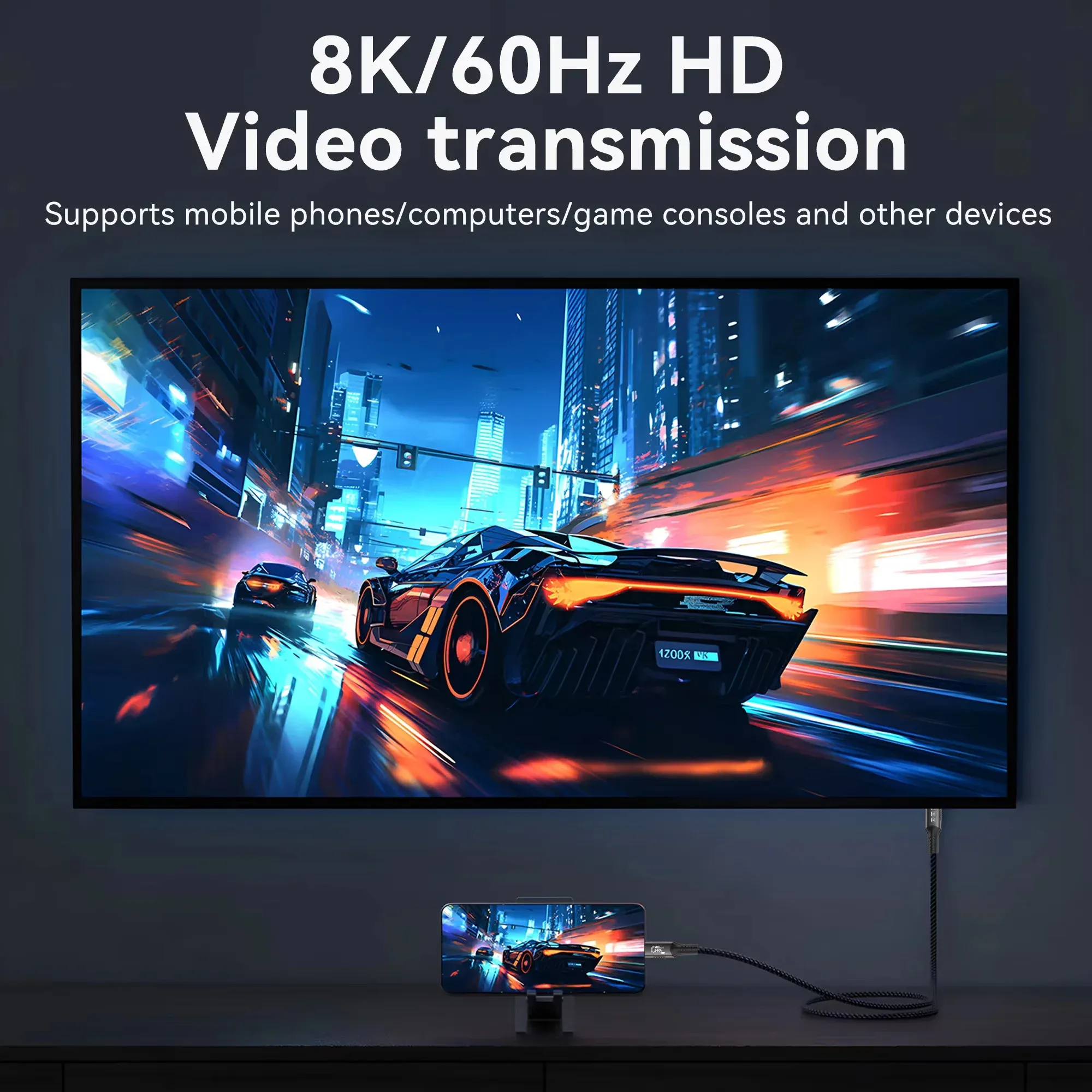 Câble HDMI 2.1 8K Ultra Haute Vitesse (48Gbps) - Tressé - 8K@60Hz / 4K@120Hz - Image 3