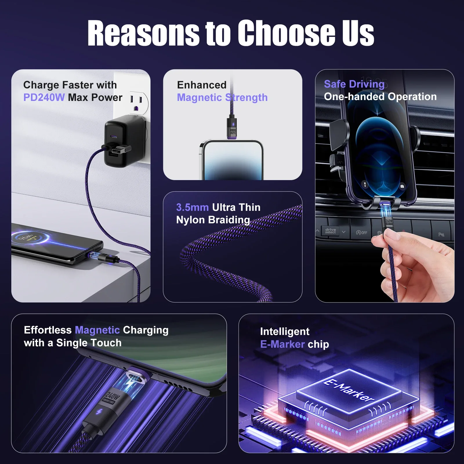 Câble de charge magnétique USB-C PD 3.1 240W 5A - Image 4