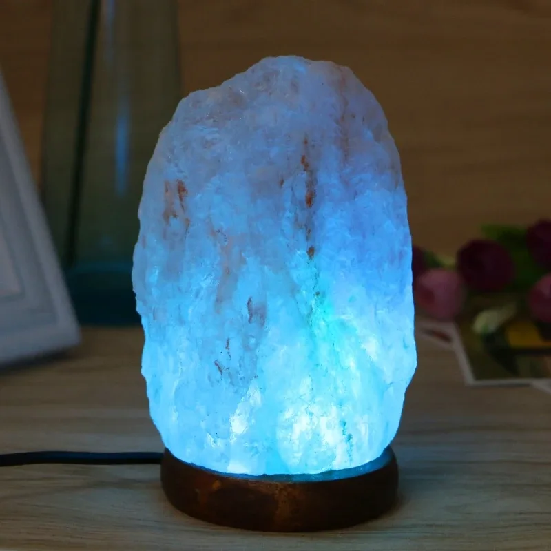 Lampe de sel de l'Himalaya USB sculptée à la main avec socle en bois - Image 3