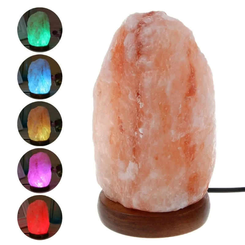 Lampe de sel de l'Himalaya USB sculptée à la main avec socle en bois - Image 1