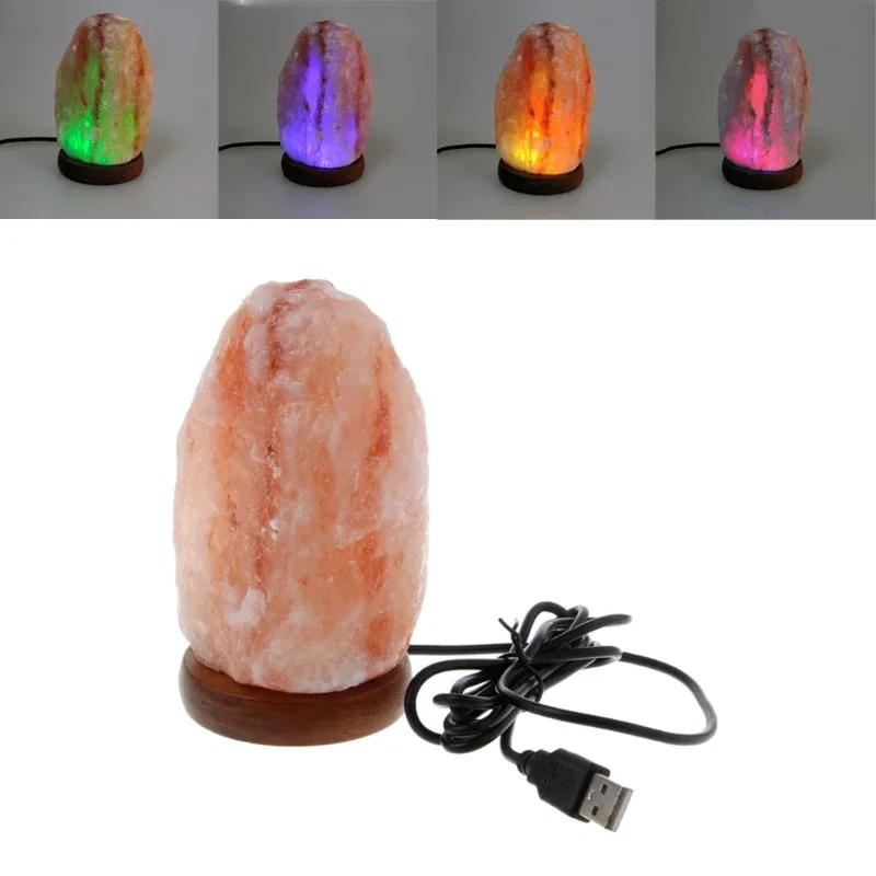 Lampe de sel de l'Himalaya USB sculptée à la main avec socle en bois - Image 4