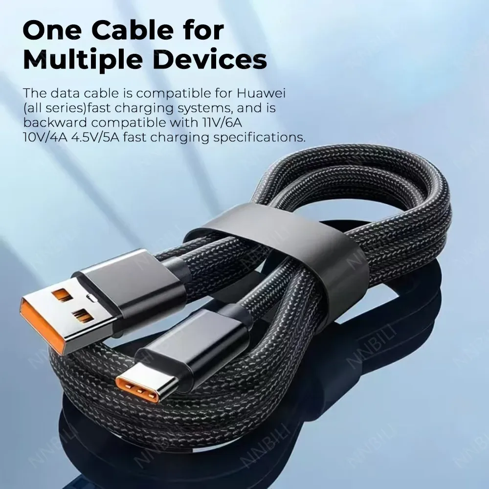 Câble USB Type-C NNBILI 120W/66W 6A en nylon tressé - Charge rapide pour Samsung, Huawei et Honor - Image 2