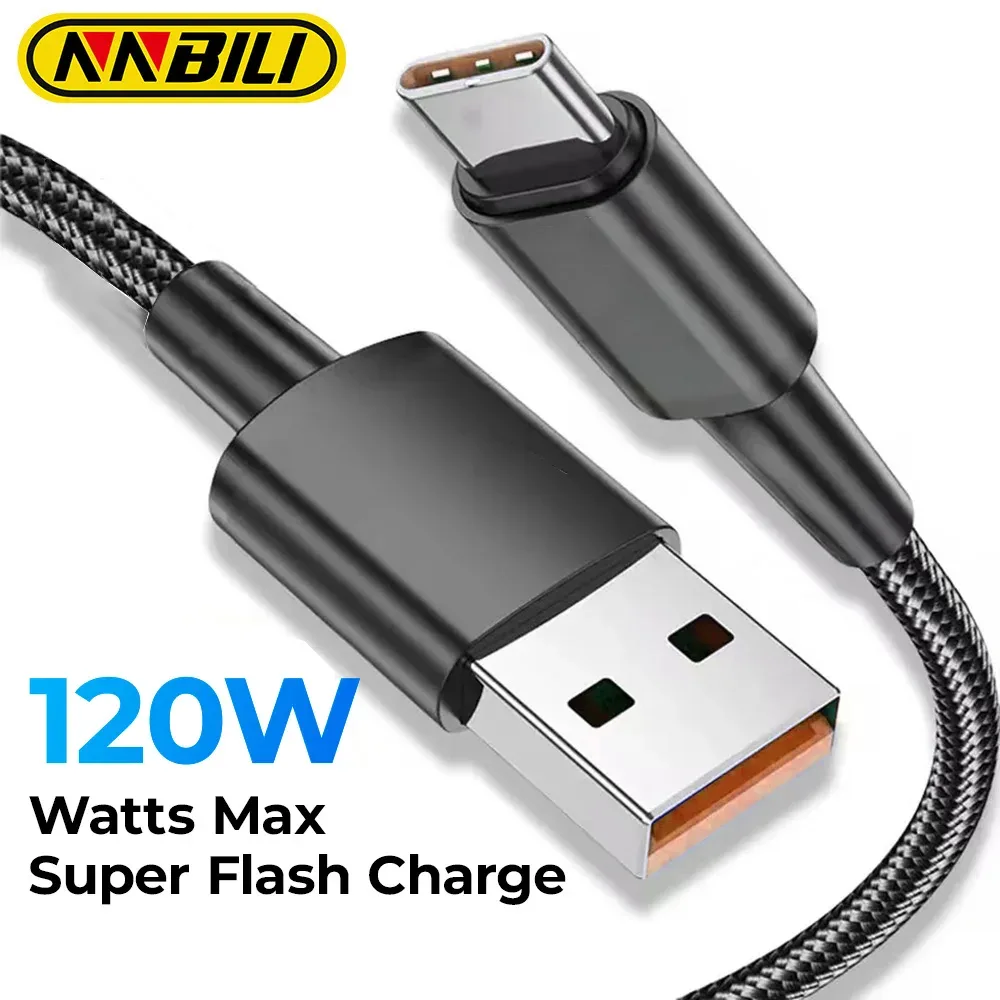 Câble USB Type-C NNBILI 120W/66W 6A en nylon tressé - Charge rapide pour Samsung, Huawei et Honor - Image 1