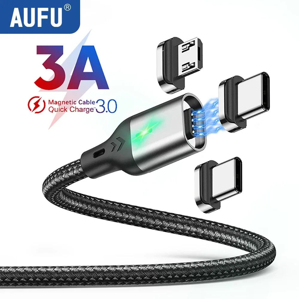 AUFU Câble de Charge Magnétique 3A - Type-C, Micro-USB et Lightning - Image 1