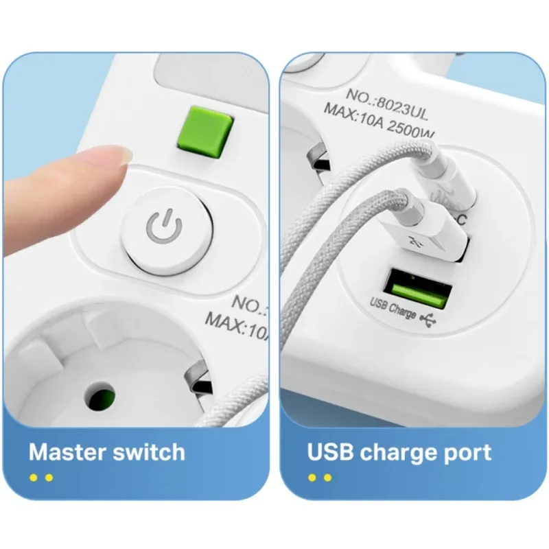 Multiprise murale avec ports USB et interrupteurs individuels 4