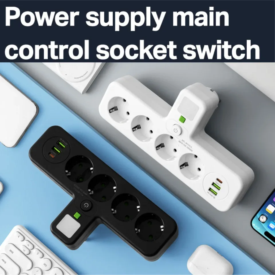 Multiprise murale avec ports USB et interrupteurs individuels 2