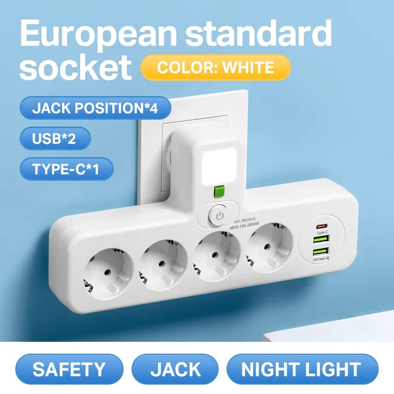 Multiprise murale avec ports USB et interrupteurs individuels