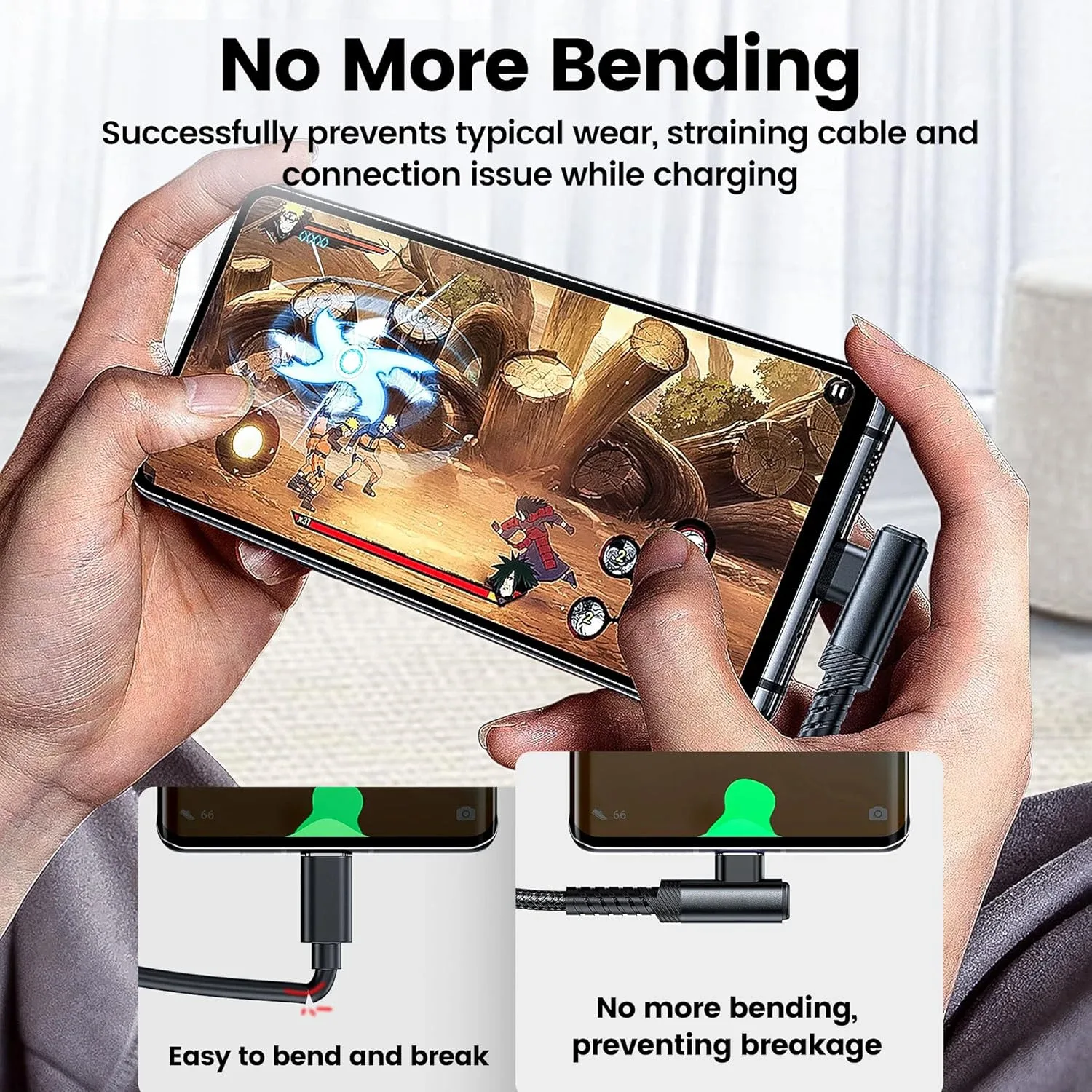 Câble de charge rapide 3-en-1 USB vers double USB-C, 60W, connecteur coudé à 90° - Image 2