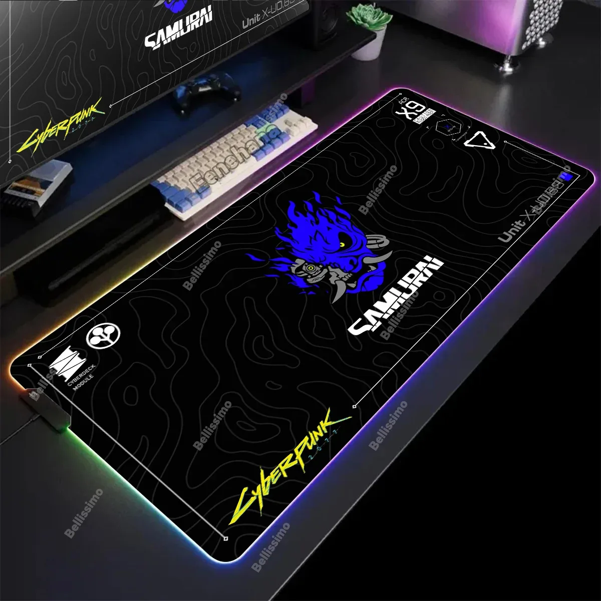 Tapis de souris Gaming XXL RGB Cyberpunk - Design Ghost - Rétroéclairé - Image 3