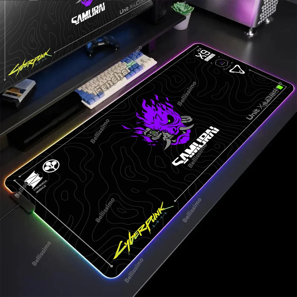 Tapis de souris Gaming XXL RGB Cyberpunk - Design Ghost - Rétroéclairé - Image 2