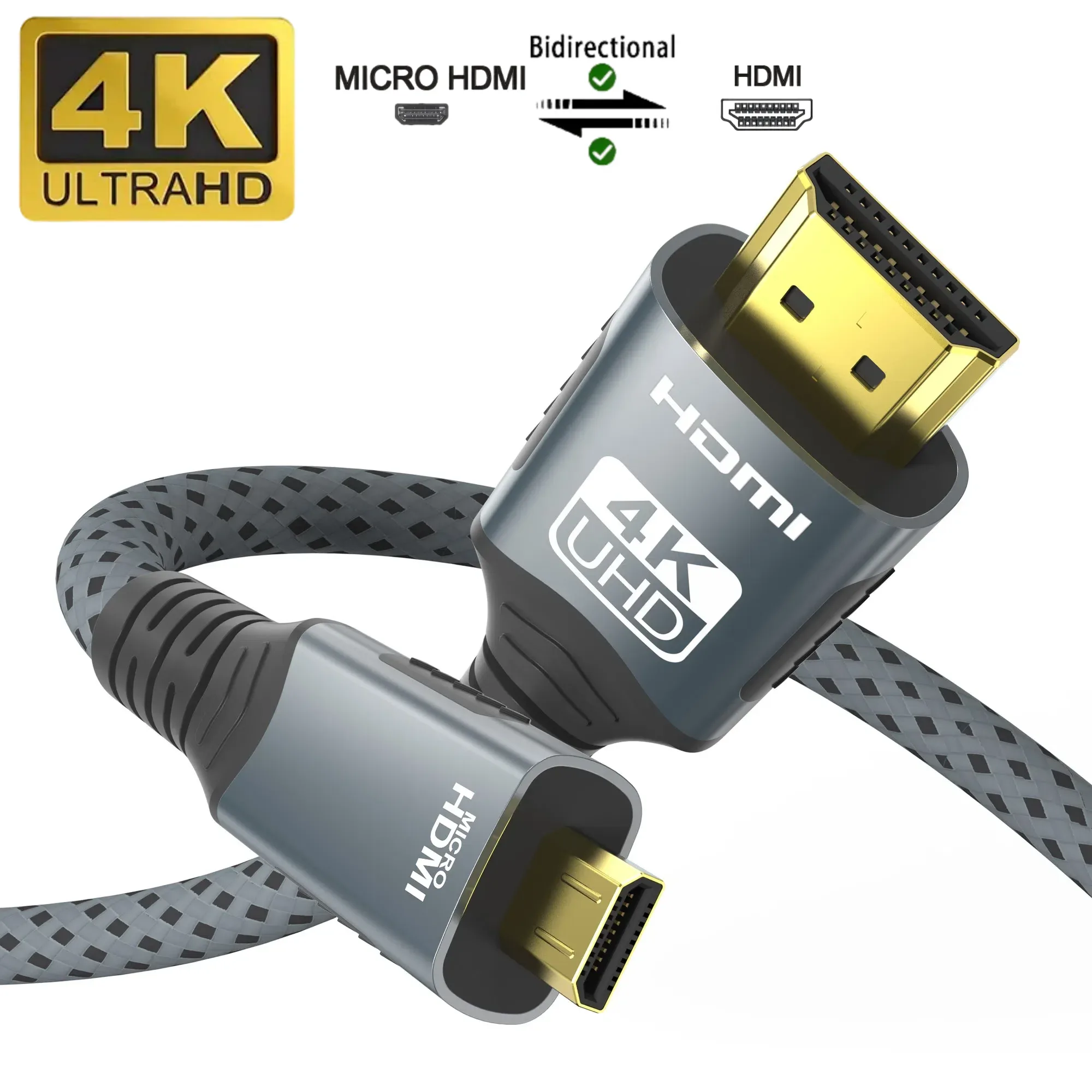 Câble Micro/Mini HDMI vers HDMI 2.0 - 4K@60Hz - 18 Gbps - HDR ARC - Pour Appareil Photo, Moniteur et Projecteur - Image 1