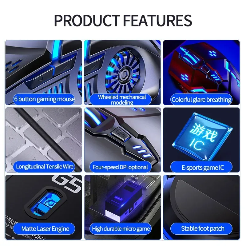 Souris gaming filaire G5 avec 6 boutons programmables et rétroéclairage - Image 5