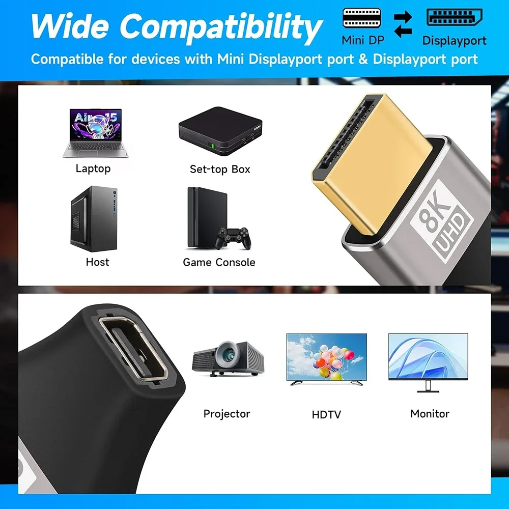 Adaptateur Mini DisplayPort vers DisplayPort 8K 60Hz (DP 1.4) - Bidirectionnel - Image 4