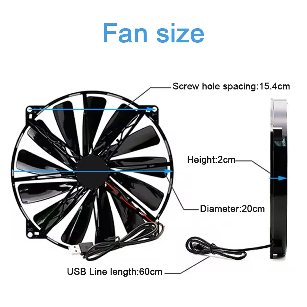 Ventilateur de refroidissement USB pour ordinateur portable - 200 x 200 x 20 mm - 5V 0,30A - Modèle A20020-07CA-2JN-F1 - Image 2