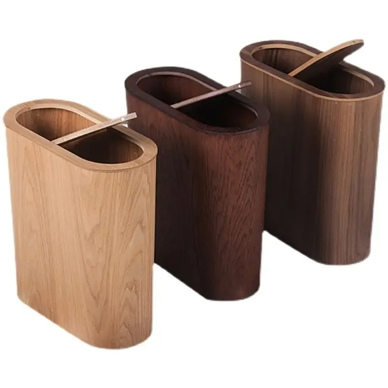 Poubelle étroite en bois de noyer au design scandinave - Image 1