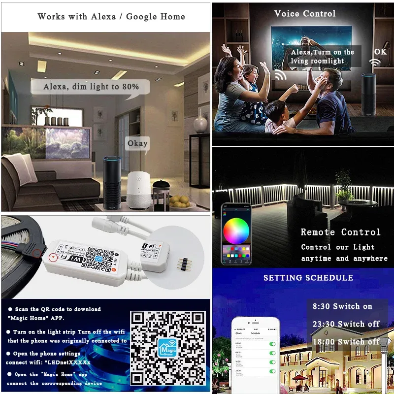 Ruban LED RGBWW Wi-Fi 5050 avec contrôle via application, compatible Alexa et Google Home 4