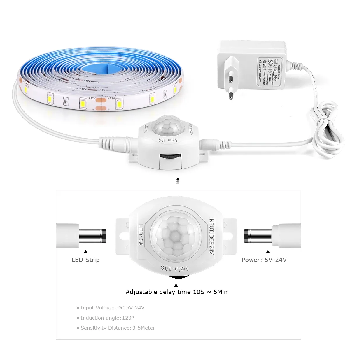 Ruban LED avec détecteur de mouvement PIR 12V pour éclairage sous meuble - Image 2