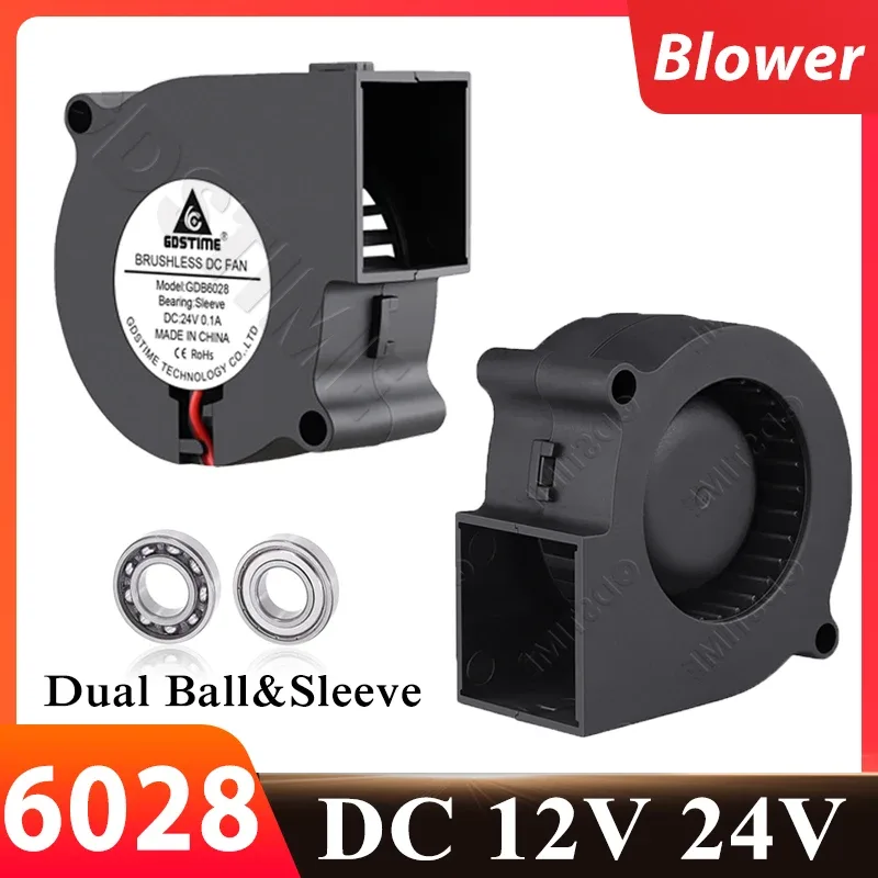Ventilateur Soufflant Centrifuge Gdstime 6028 (60x28mm), DC 12V/24V, Double Roulement à Billes, 2 Broches - Image 1