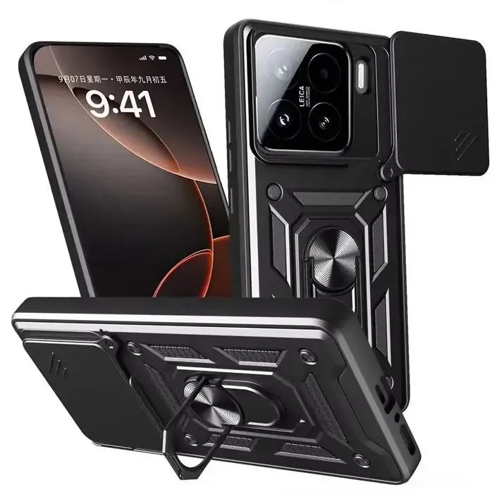 Coque antichoc avec anneau de support magnétique et protection d'objectif pour Xiaomi 15 / 15 Pro - Image 1