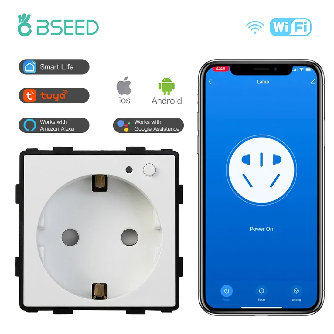 Prise électrique connectée BSEED – Standard UE – Module sans cadre compatible Tuya et Alexa - Image 1