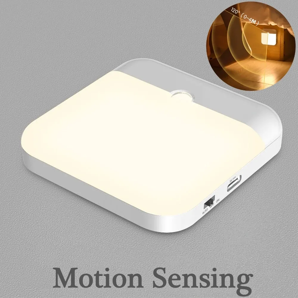 Lampe LED carrée à détecteur de mouvement rechargeable USB - Image 1