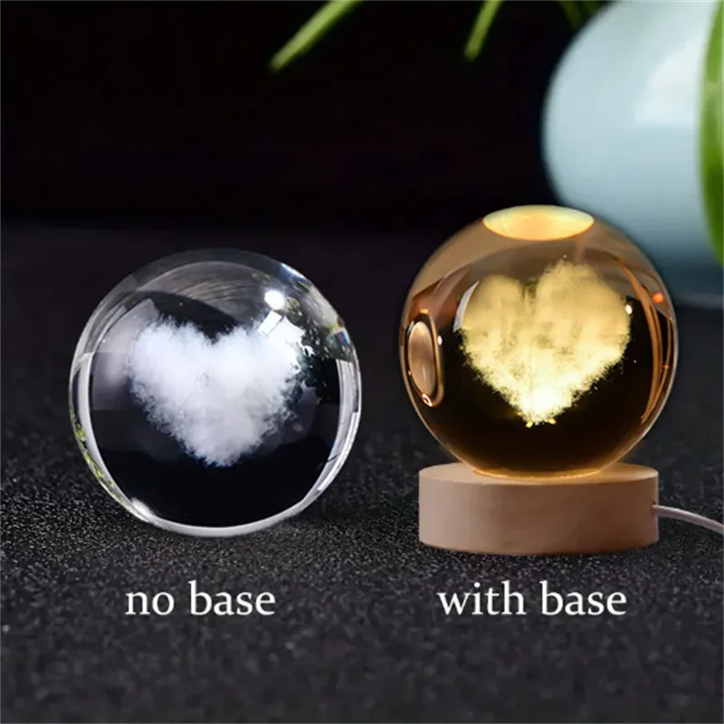 Boule de cristal 3D Saturne avec socle lumineux LED 18