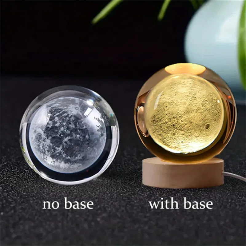 Boule de cristal 3D Saturne avec socle lumineux LED 16