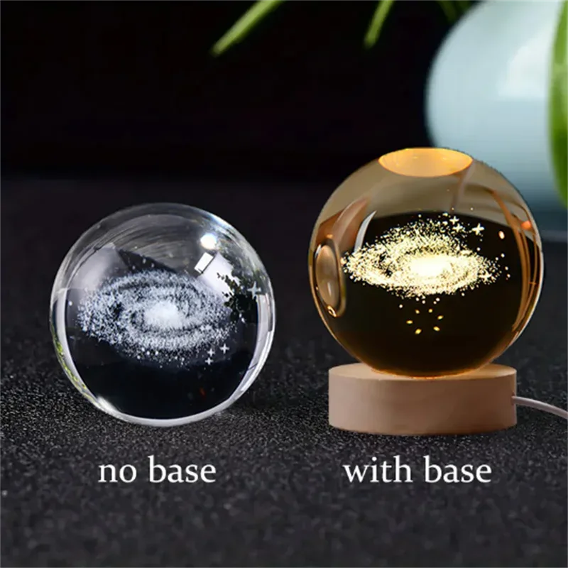 Boule de cristal 3D Saturne avec socle lumineux LED 15