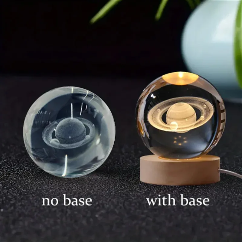 Boule de cristal 3D Saturne avec socle lumineux LED 21
