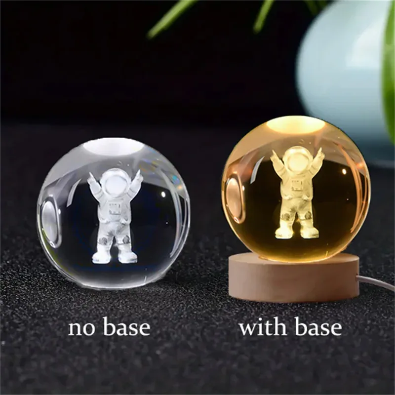 Boule de cristal 3D Saturne avec socle lumineux LED 20