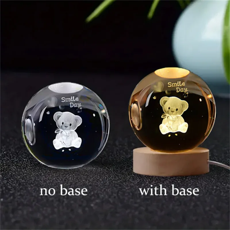 Boule de cristal 3D Saturne avec socle lumineux LED 19