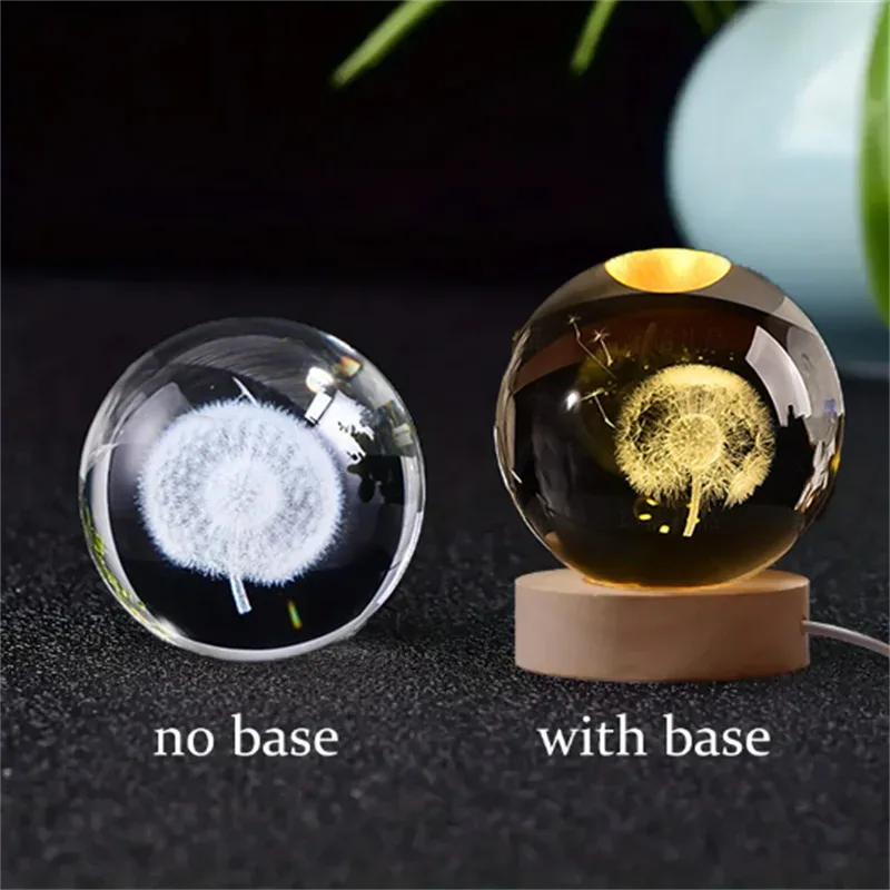 Boule de cristal 3D Saturne avec socle lumineux LED 9