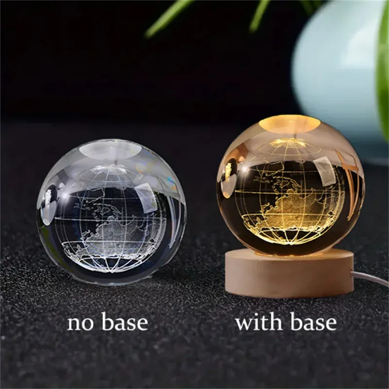 Boule de cristal 3D Saturne avec socle lumineux LED 8