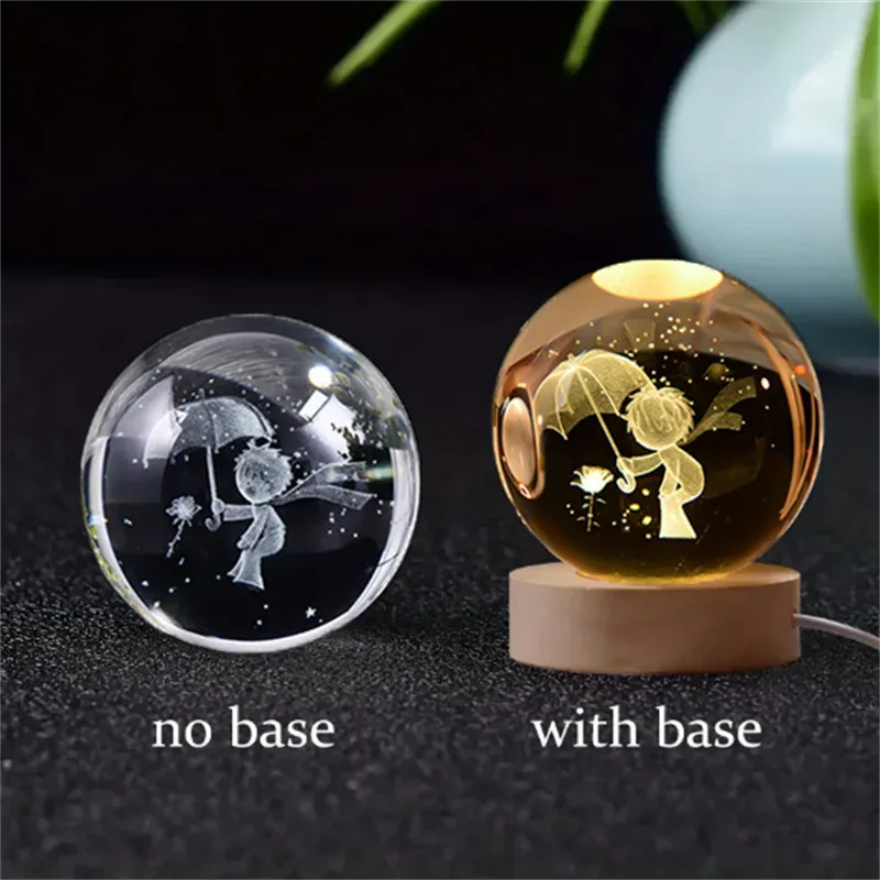 Boule de cristal 3D Saturne avec socle lumineux LED 13