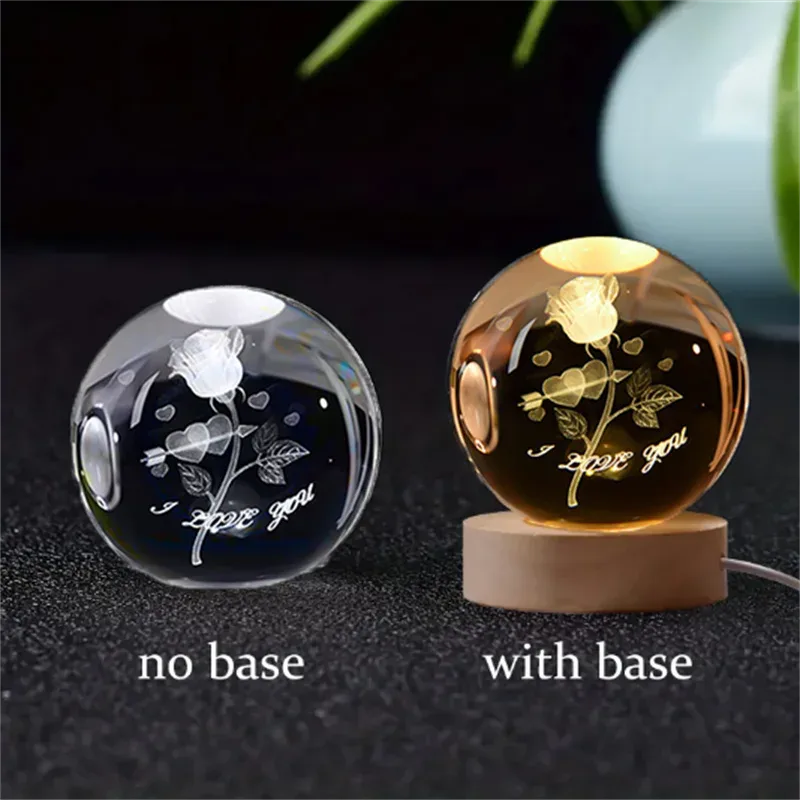 Boule de cristal 3D Saturne avec socle lumineux LED 12