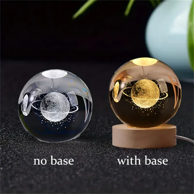 Boule de cristal 3D Saturne avec socle lumineux LED 11