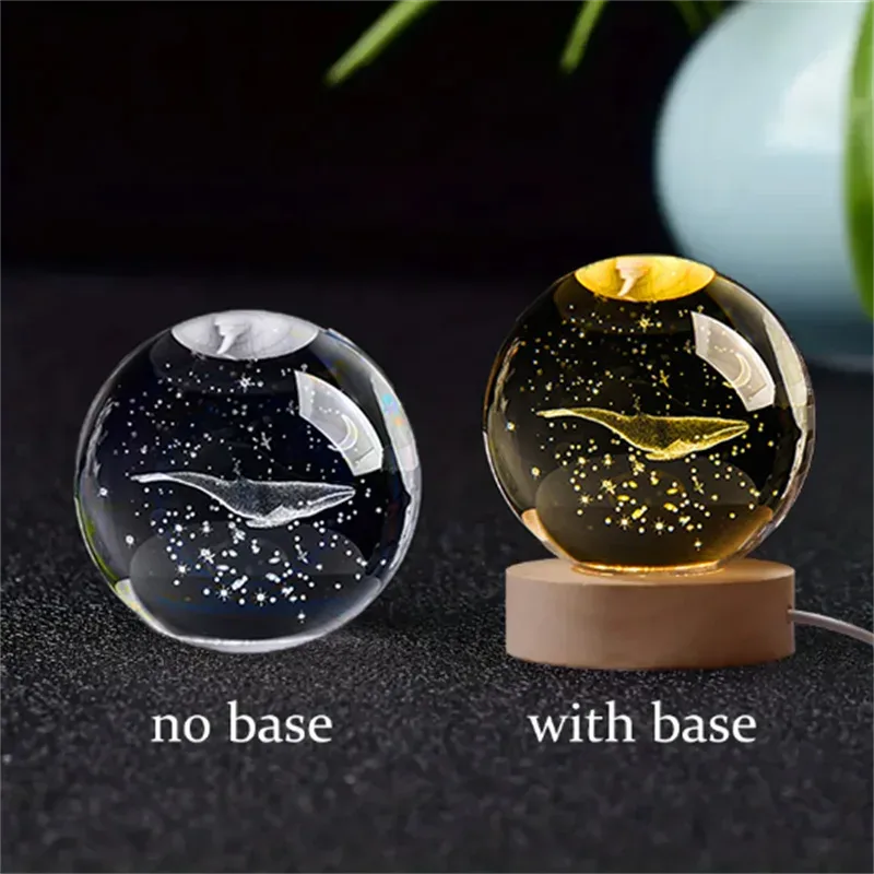 Boule de cristal 3D Saturne avec socle lumineux LED 10