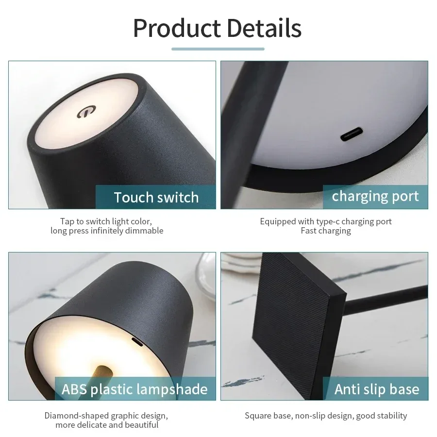 Lampe de table LED rechargeable USB à commande tactile - 3 couleurs - Image 3
