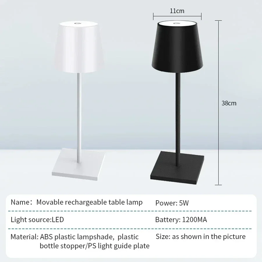 Lampe de table LED rechargeable USB à commande tactile - 3 couleurs - Image 2