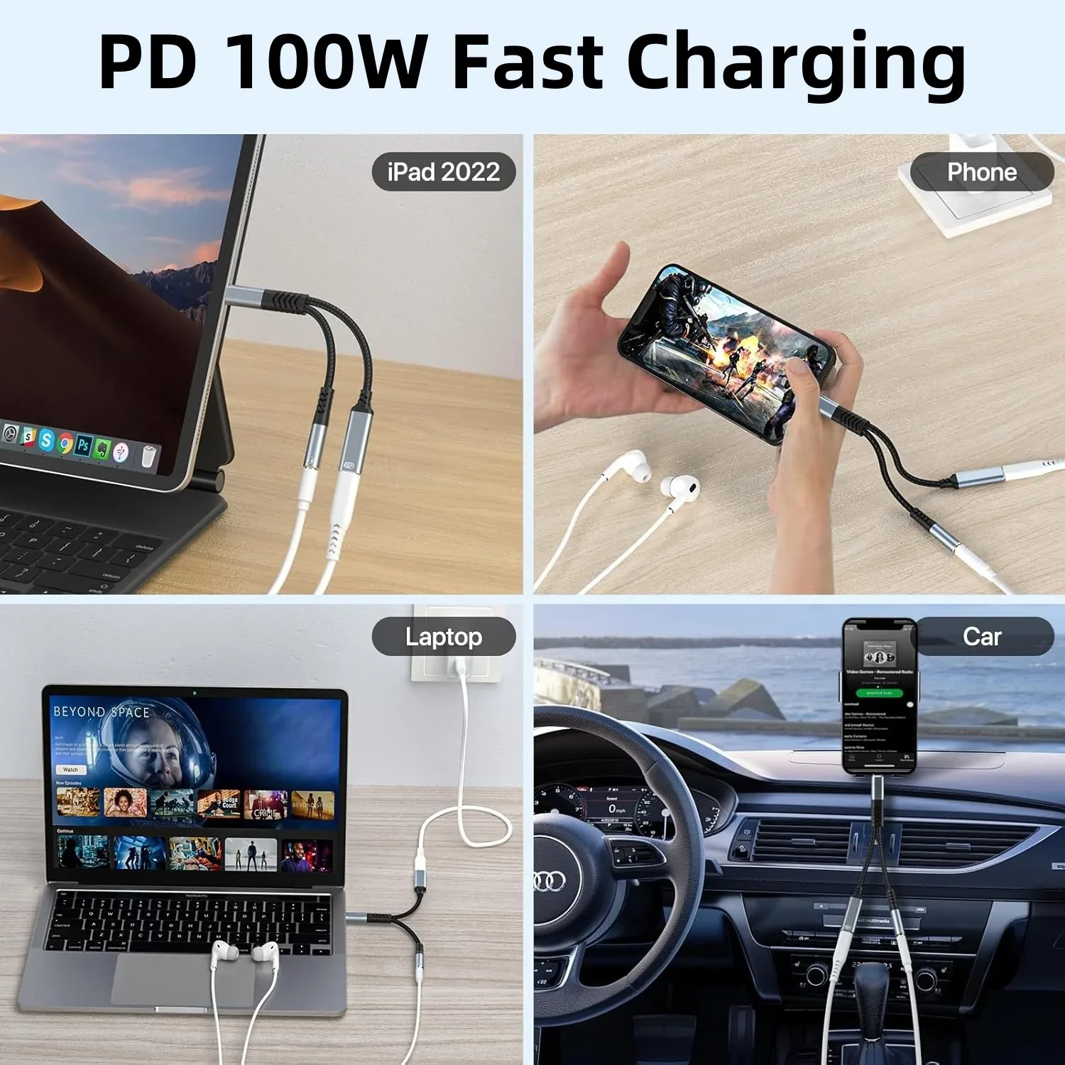 Adaptateur USB-C 2-en-1 vers Jack 3,5 mm et Charge PD 100W pour iPhone 16 - Image 3