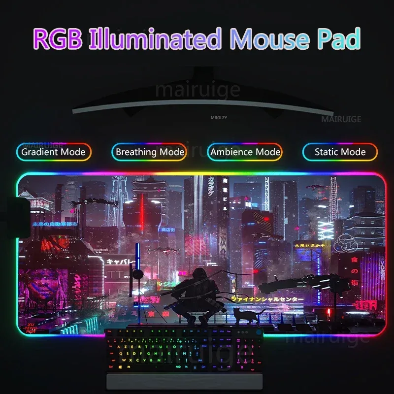 Tapis de souris gaming XL rétroéclairé RVB - Design Cyberpunk - Image 4