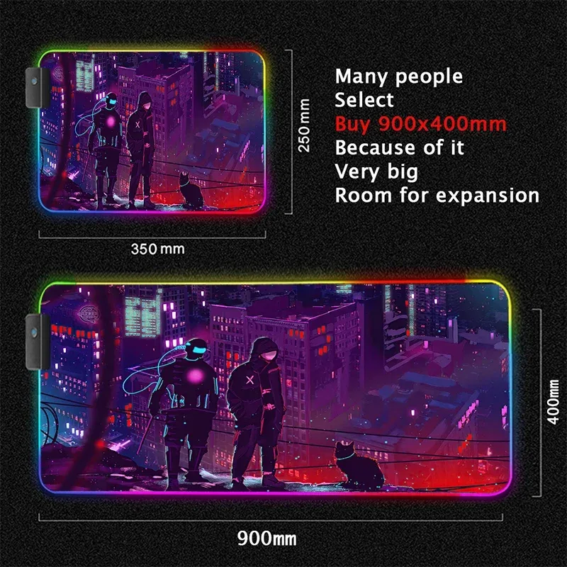 Tapis de souris gaming XL rétroéclairé RVB - Design Cyberpunk 15