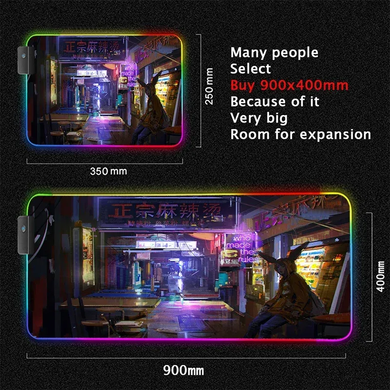 Tapis de souris gaming XL rétroéclairé RVB - Design Cyberpunk 17