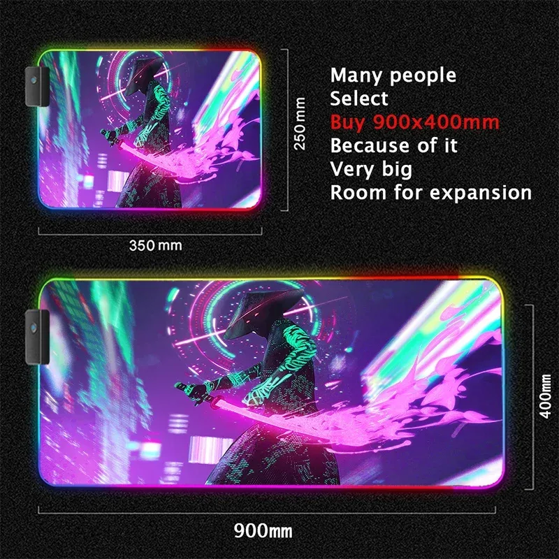 Tapis de souris gaming XL rétroéclairé RVB - Design Cyberpunk 16