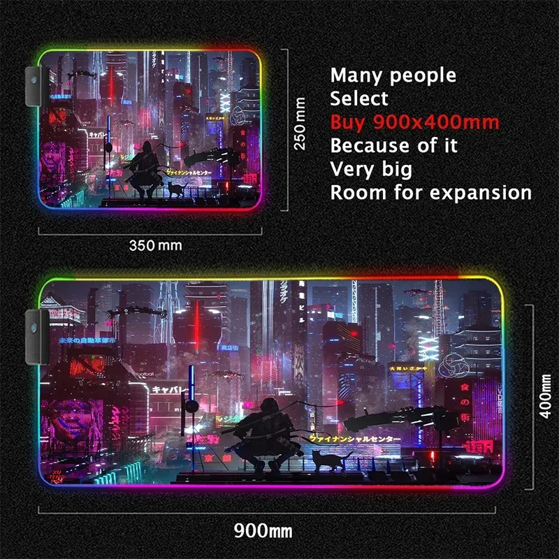 Tapis de souris gaming XL rétroéclairé RVB - Design Cyberpunk 18