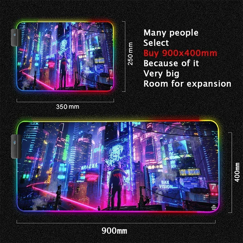 Tapis de souris gaming XL rétroéclairé RVB - Design Cyberpunk 19
