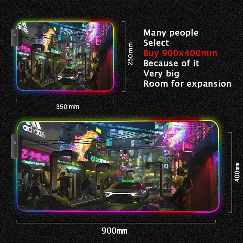 Tapis de souris gaming XL rétroéclairé RVB - Design Cyberpunk 11